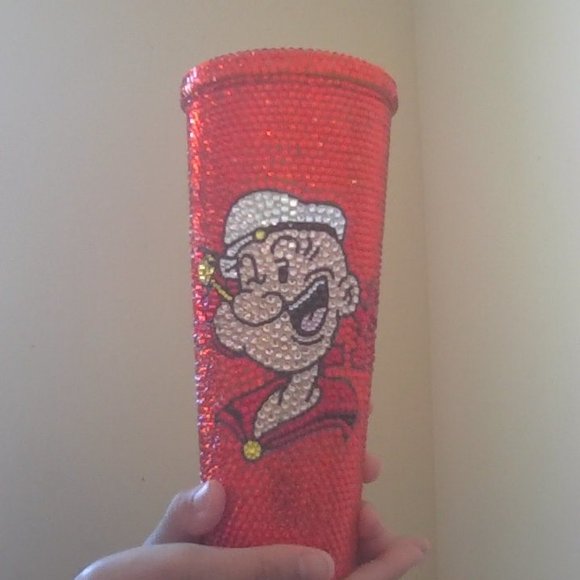 HANDMADE Rhinestone Red Popeye  20 oz Tumbler Cup